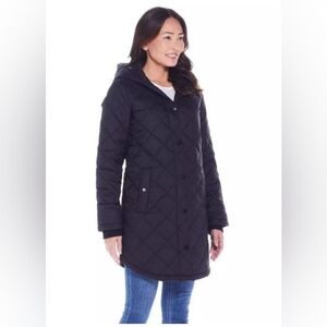 New Weatherproof Women's Hooded Diamond-Quilted Duffle Lightweight Coat,Black XL